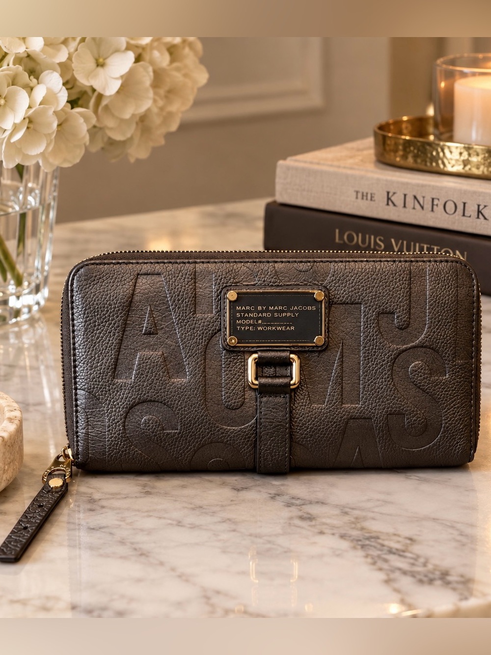 Marc By Marc Jacobs Silver leather workwear clutch with gold hardware